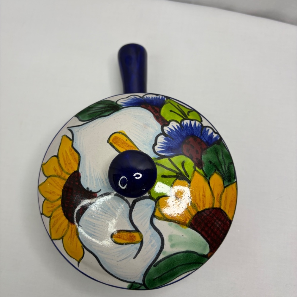 Mexican Talavera Pottery Floral Salsa Guac Bean Handle Lid Hand Painted Signed - Picture 5 of 12